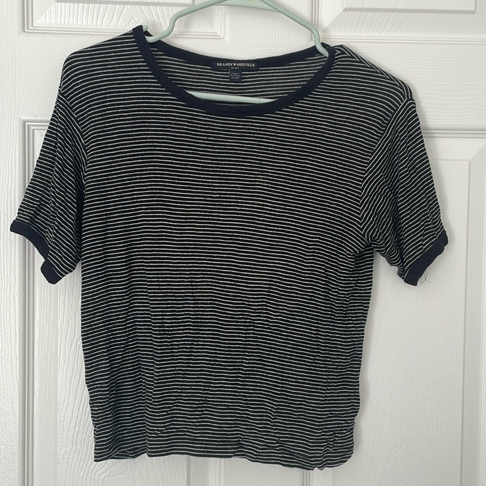 Brandy Melville Stretchy Black & White Stripe Tee